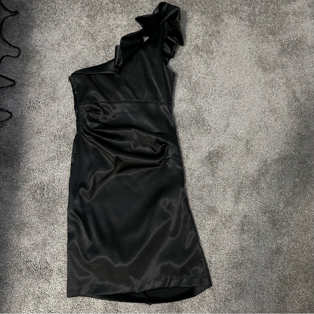 Taboo Black One Shoulder Satin Dress Ruched Cocktail Party Coquette Y2K 6 - Picture 4 of 11